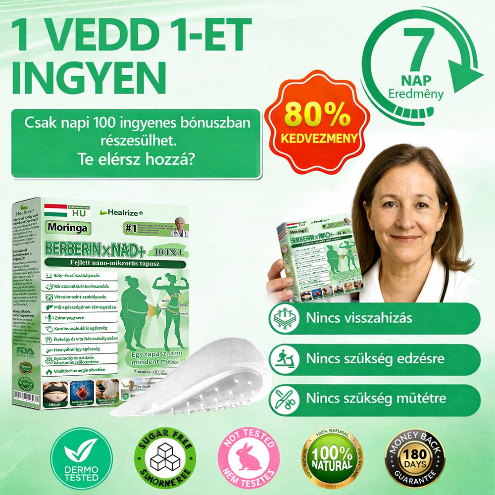 đđșăUtolsĂł napi akciĂł 80% KEDVEZMĂNYăđđHealrizeÂź MoringaâBerberin Ă©s NAD+ 10 az 1-ben Fejlett Nano MikrotƱs Tapaszđ7 PĂĄrna dobozonkĂ©nt · Egyhetes kĂ©szlet