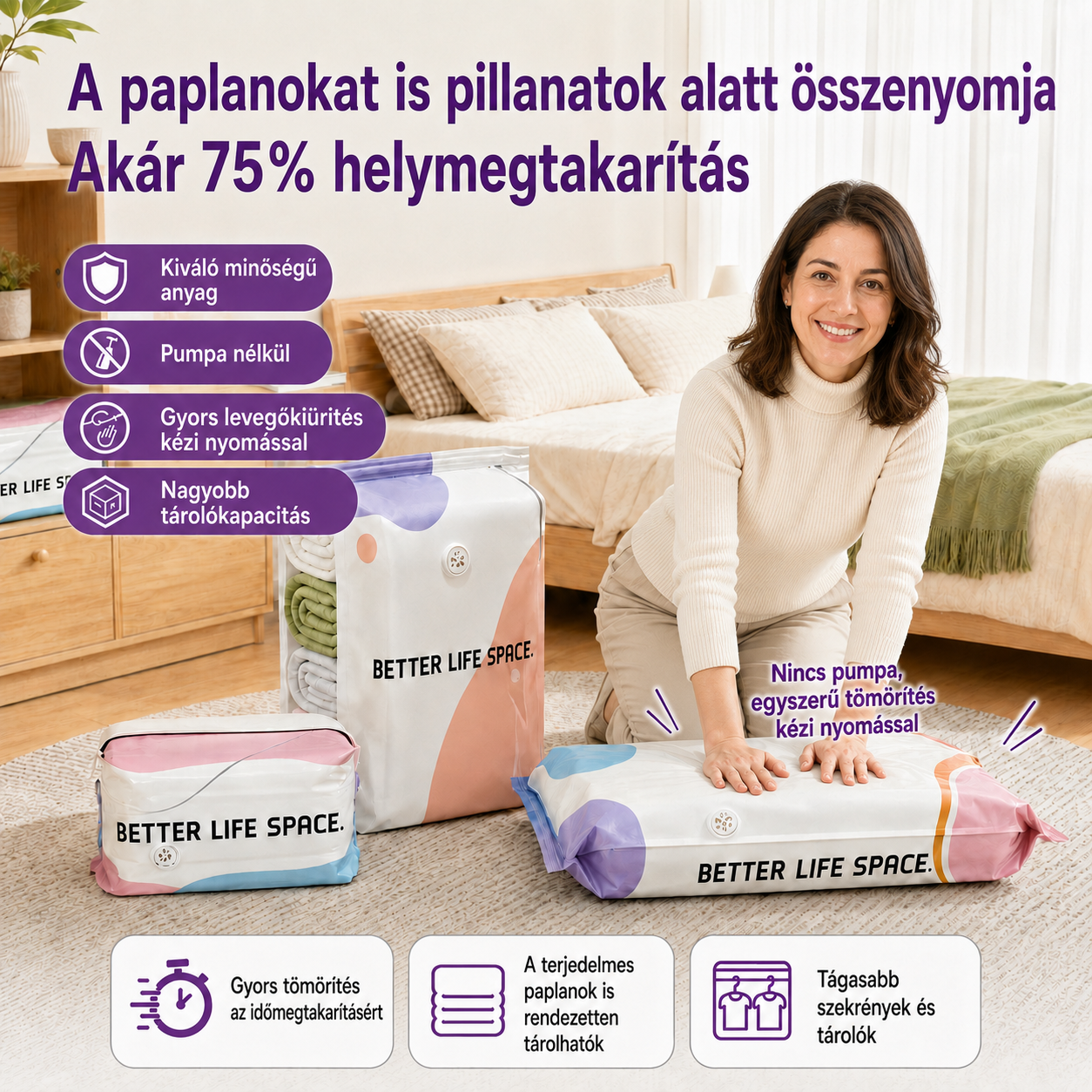 UTOLSÓ NAP! 🔥 70% KEDVEZMÉNY ✨ SVOZK® Pumpás 3D vákuumos tárolótasakok 📦 A tökéletes többfunkciós rendszerező ruhákhoz, játékokhoz, könyvekhez és plüssállatokhoz 🧸📚👕🧦