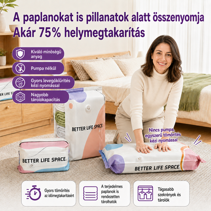 UTOLSÓ NAP! 🔥 70% KEDVEZMÉNY ✨ SVOZK® Pumpás 3D vákuumos tárolótasakok 📦 A tökéletes többfunkciós rendszerező ruhákhoz, játékokhoz, könyvekhez és plüssállatokhoz 🧸📚👕🧦