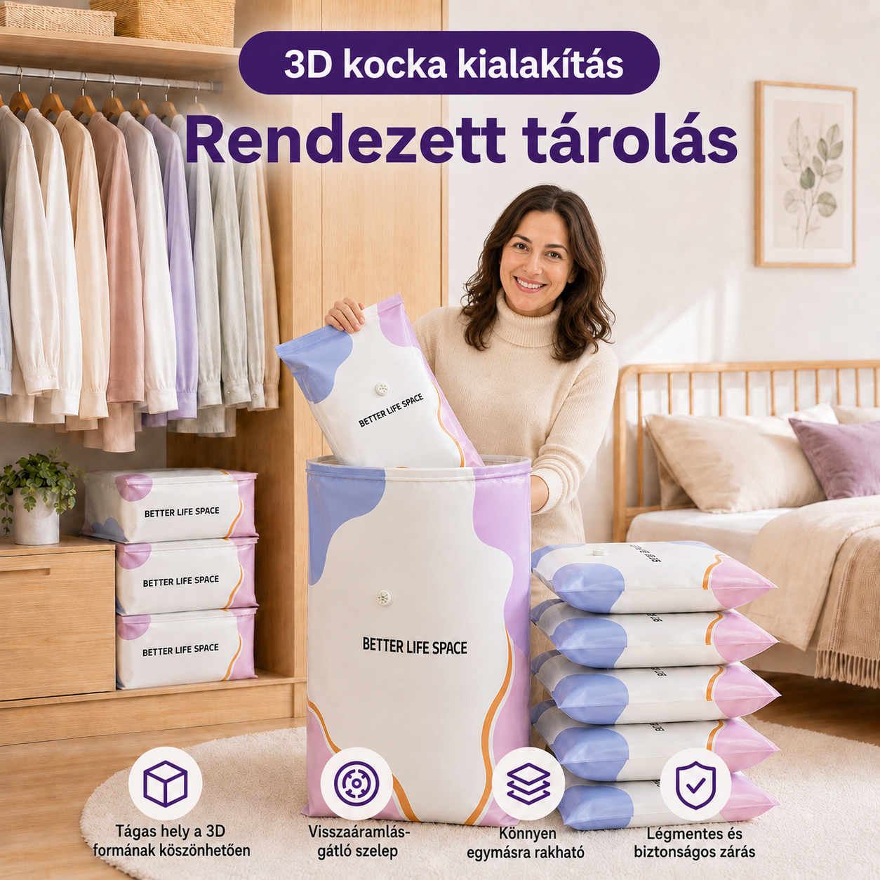 UTOLSÓ NAP! 🔥 70% KEDVEZMÉNY ✨ SVOZK® Pumpás 3D vákuumos tárolótasakok 📦 A tökéletes többfunkciós rendszerező ruhákhoz, játékokhoz, könyvekhez és plüssállatokhoz 🧸📚👕🧦