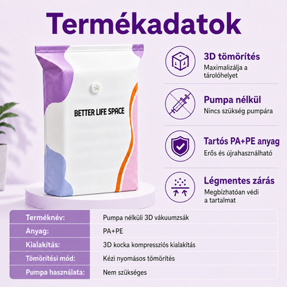 UTOLSÓ NAP! 🔥 70% KEDVEZMÉNY ✨ SVOZK® Pumpás 3D vákuumos tárolótasakok 📦 A tökéletes többfunkciós rendszerező ruhákhoz, játékokhoz, könyvekhez és plüssállatokhoz 🧸📚👕🧦