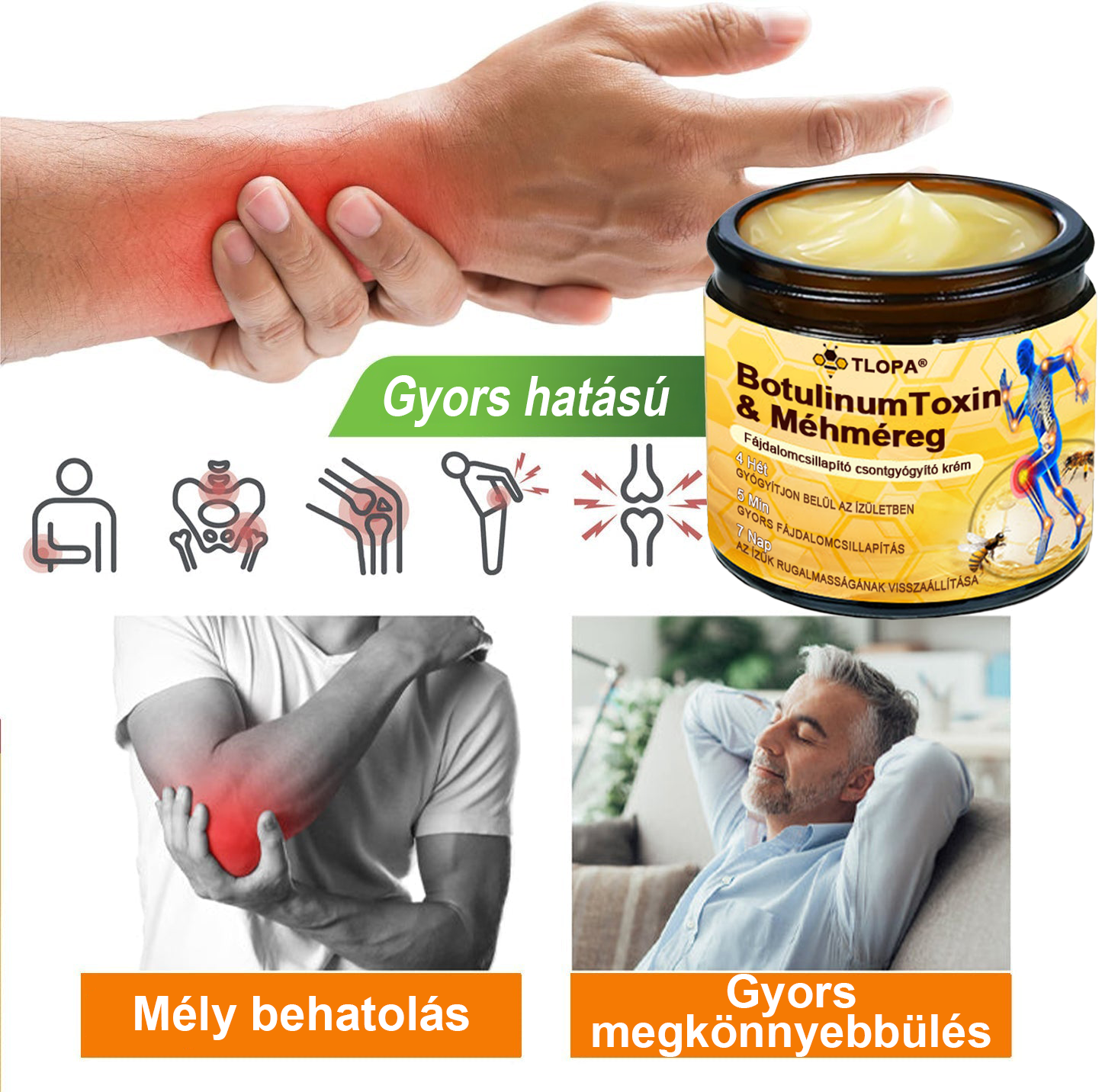 ✅TLOPA® Fájdalomcsillapító, 😊csontregeneráló krém botulinum-toxinnal és méhméreggel 🐝