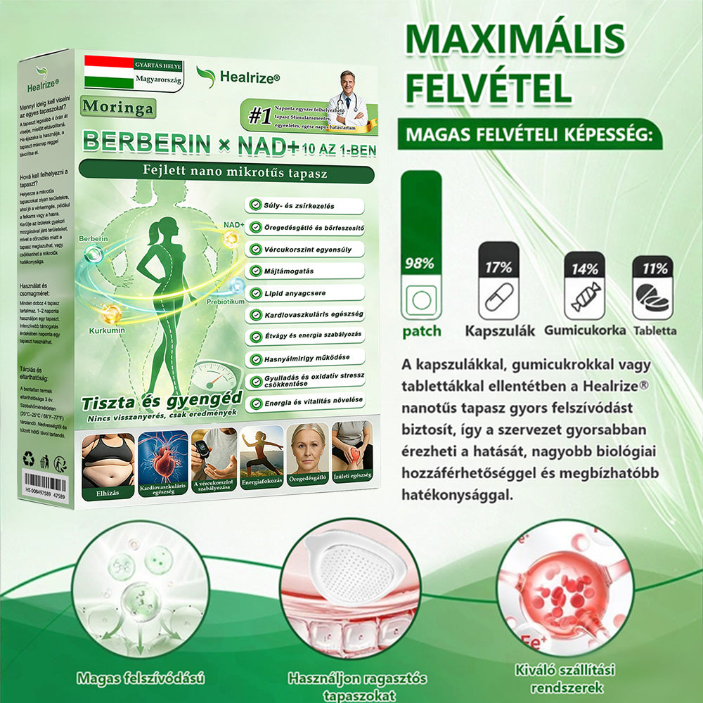 Hivatalos Webáruház | 💥Healrize® Moringa–Berberin és NAD+ 10 az 1-ben Fejlett Nano Mikrotűs Tapasz  ✅ Napi egy alkalmazás · Látható változások akár 7 napon belül