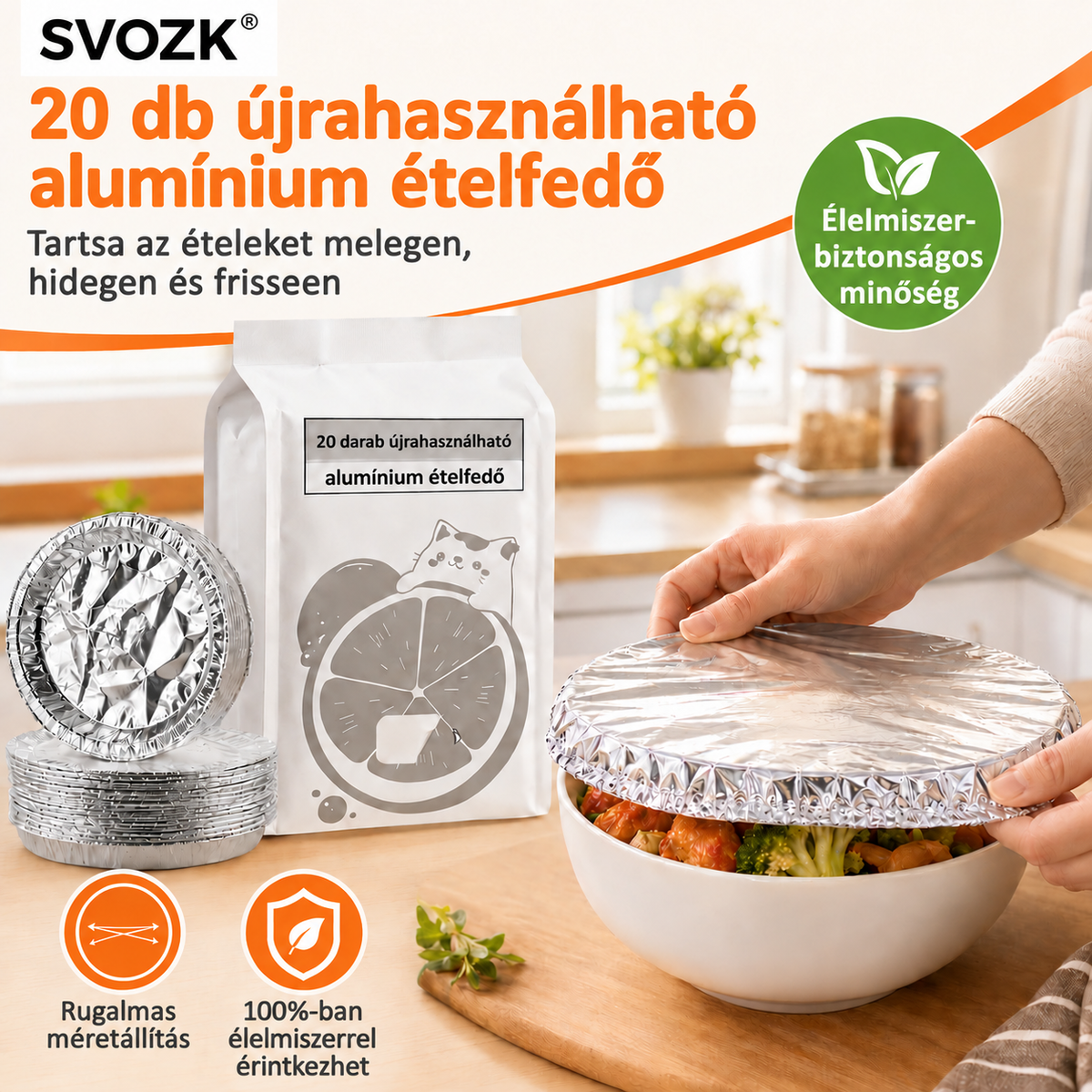 SVOZK® 🍽️ Újrahasználható, rugalmas alumíniumfóliás ételfedők tálakhoz, tányérokhoz és edényekhez — tartsa frissebben a maradékokat, készítse elő egyszerűbben az ételeket, és tároljon mindent rendezetten a hűtőben. ✨🥗❄️