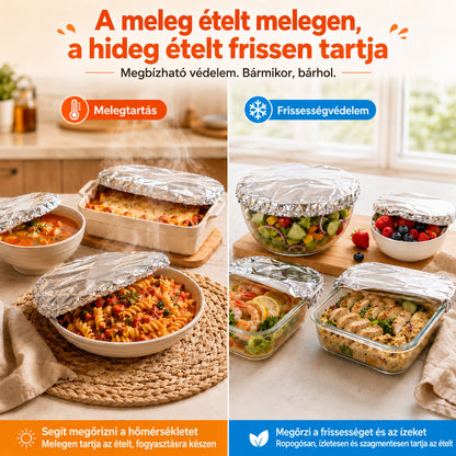 SVOZK® 🍽️ Újrahasználható, rugalmas alumíniumfóliás ételfedők tálakhoz, tányérokhoz és edényekhez — tartsa frissebben a maradékokat, készítse elő egyszerűbben az ételeket, és tároljon mindent rendezetten a hűtőben. ✨🥗❄️