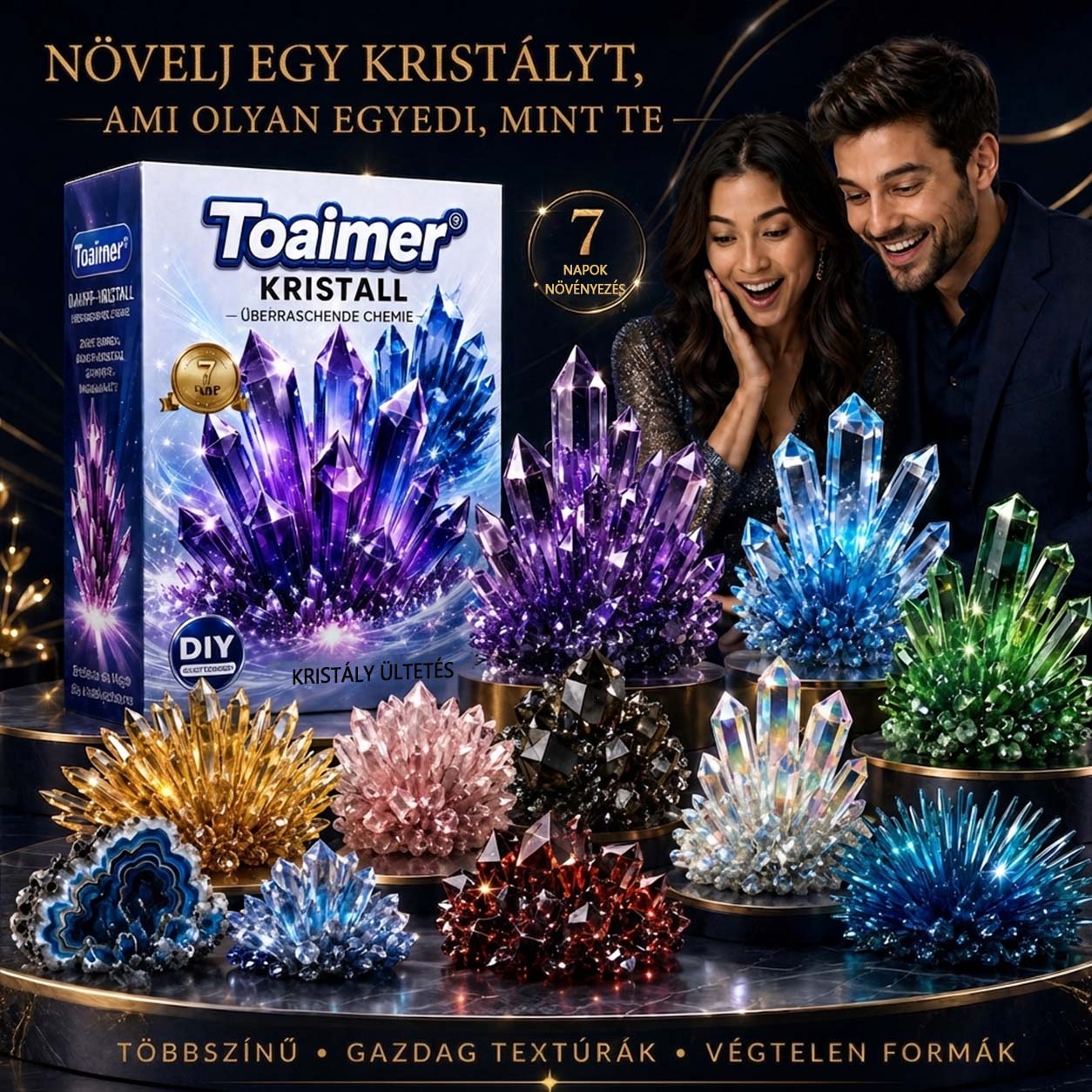 💥 Ma 50% kedvezmény | 👨‍👩‍👧‍👦Toaimer® CrystalGenesis — Növeszd meg saját luxus kristályékszeredet 💎