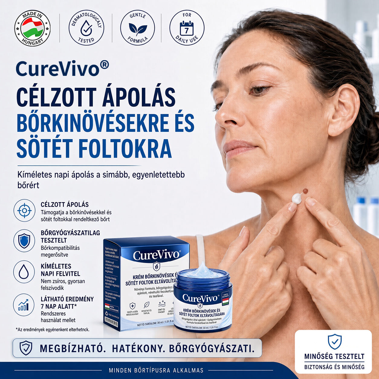 🏅 70% KEDVEZMÉNY | CUREVIVO® HIVATALOS ÜZLET | 7 napos célzott bőrkinövés- és foltápoló krém – GMP-minősített gyártás