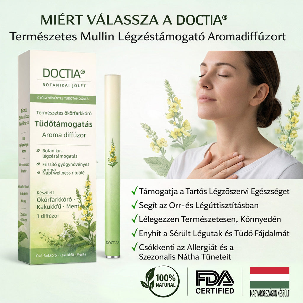 DOCTIA® természetes ökörfarkkóró-aromaterápiás diffúzor a tüdő egészségének támogatására
