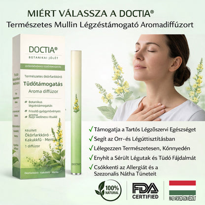 DOCTIA® természetes ökörfarkkóró-aromaterápiás diffúzor a tüdő egészségének támogatására