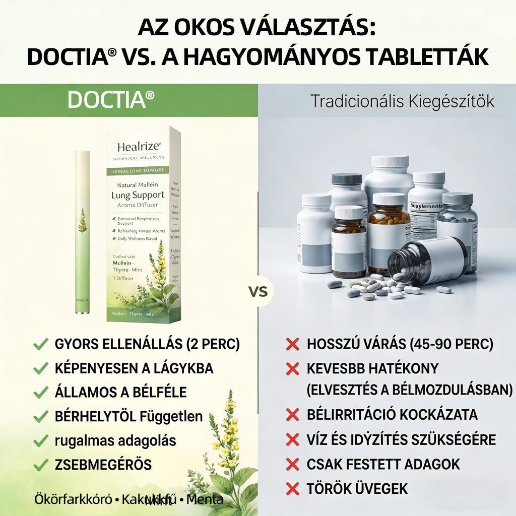 DOCTIA® természetes ökörfarkkóró-aromaterápiás diffúzor a tüdő egészségének támogatására