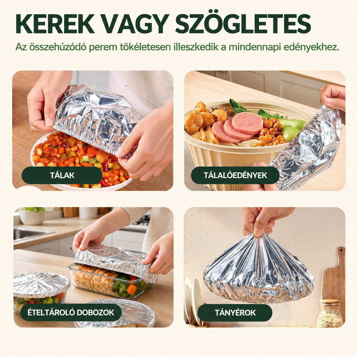 SVOZK® 🍽️ Újrahasználható, rugalmas alumíniumfóliás ételfedők tálakhoz, tányérokhoz és edényekhez — tartsa frissebben a maradékokat, készítse elő egyszerűbben az ételeket, és tároljon mindent rendezetten a hűtőben. ✨🥗❄️