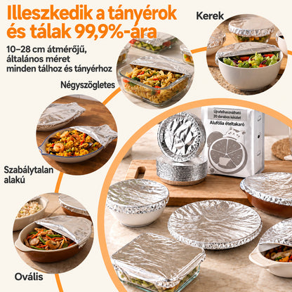 SVOZK® 🍽️ Újrahasználható, rugalmas alumíniumfóliás ételfedők tálakhoz, tányérokhoz és edényekhez — tartsa frissebben a maradékokat, készítse elő egyszerűbben az ételeket, és tároljon mindent rendezetten a hűtőben. ✨🥗❄️
