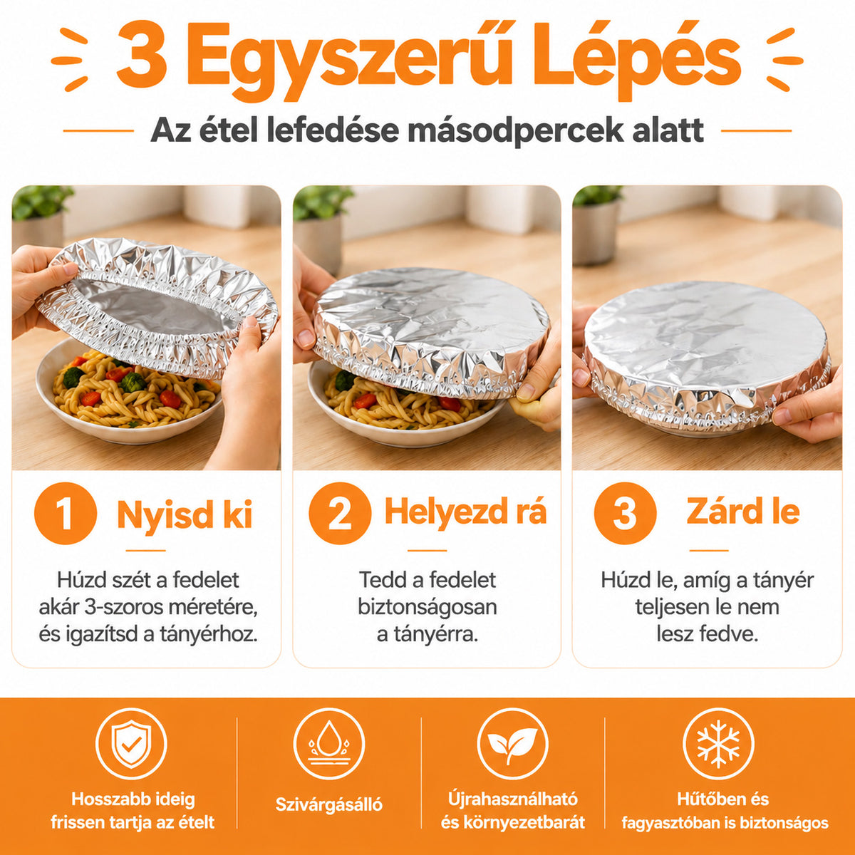 SVOZK® 🍽️ Újrahasználható, rugalmas alumíniumfóliás ételfedők tálakhoz, tányérokhoz és edényekhez — tartsa frissebben a maradékokat, készítse elő egyszerűbben az ételeket, és tároljon mindent rendezetten a hűtőben. ✨🥗❄️