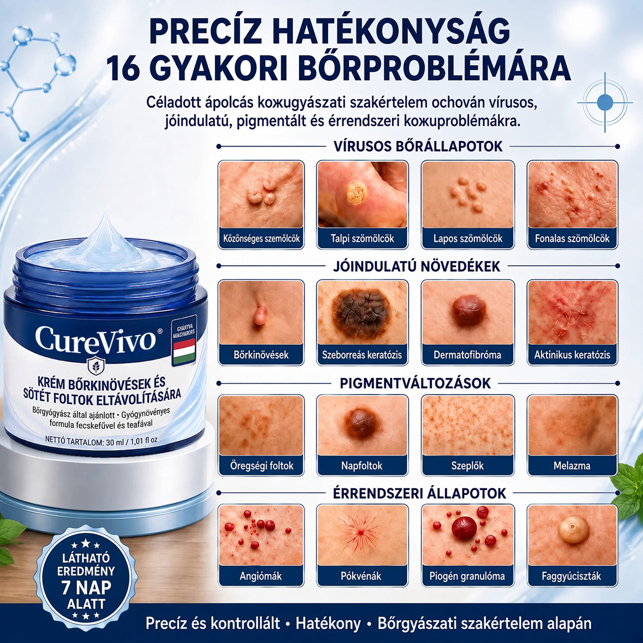 🏅 70% KEDVEZMÉNY | CUREVIVO® HIVATALOS ÜZLET | 7 napos célzott bőrkinövés- és foltápoló krém – GMP-minősített gyártás